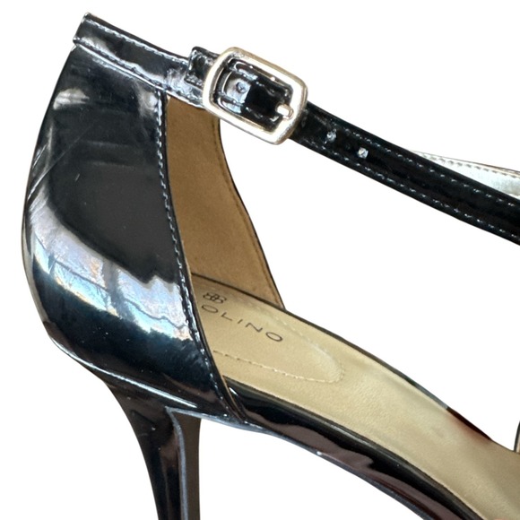 Bandolino Black Patent T-Strap Bow Pumps Womens Size 11M Pointed Stiletto Heels - Picture 8 of 13